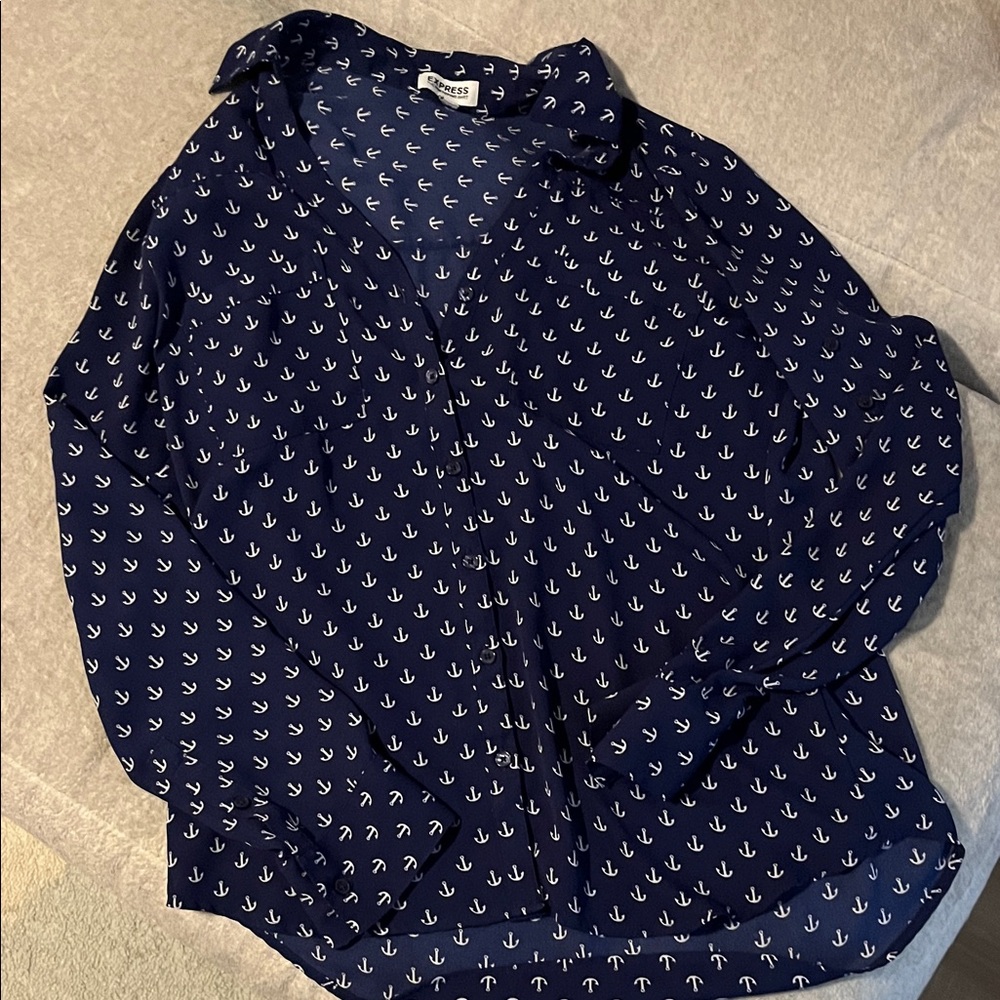 Express Navy Anchor Print Blouse